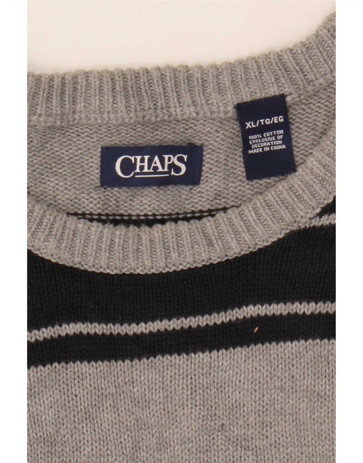 Maglione maglione girocollo da uomo Chaps XL in cotone a righe grigie