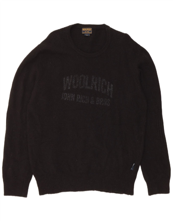 Maglione maglione girocollo con grafica da uomo Woolrich XL lana nera