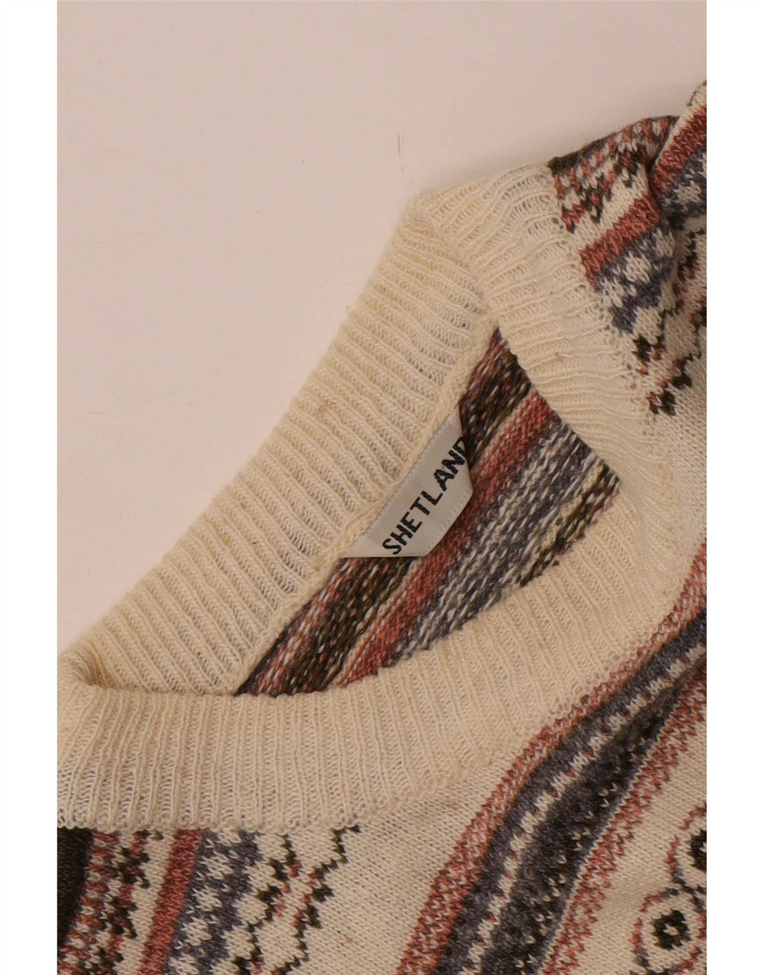 Maglione maglione girocollo da uomo vintage grande Fair Isle bianco sporco