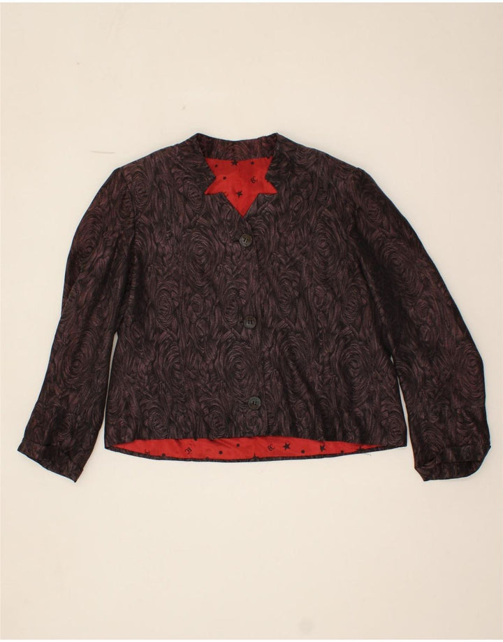 VINTAGE Womens Abstract Pattern 3 Button Blazer Jacket UK 12 Medium Maroon Vintage Vintage and Second-Hand Vintage from Messina Hembry 