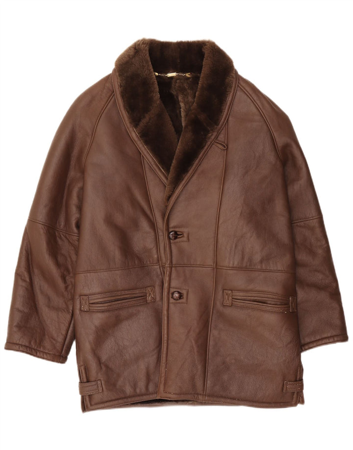 Giacca in shearling vintage da uomo IT 50 Shearling marrone grande