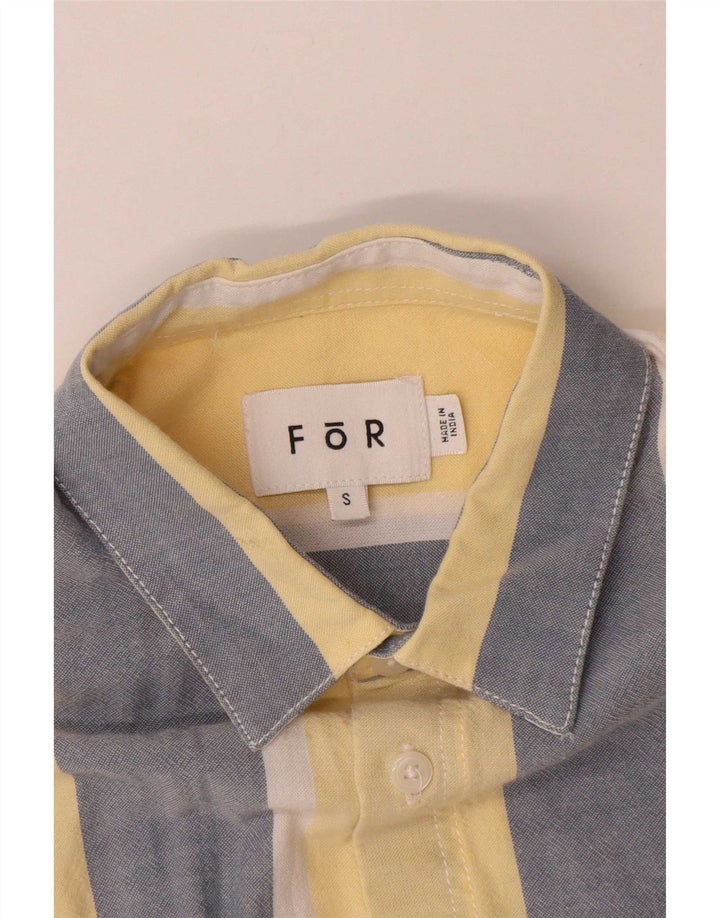 Camicia vintage da uomo a maniche corte a righe piccole gialle