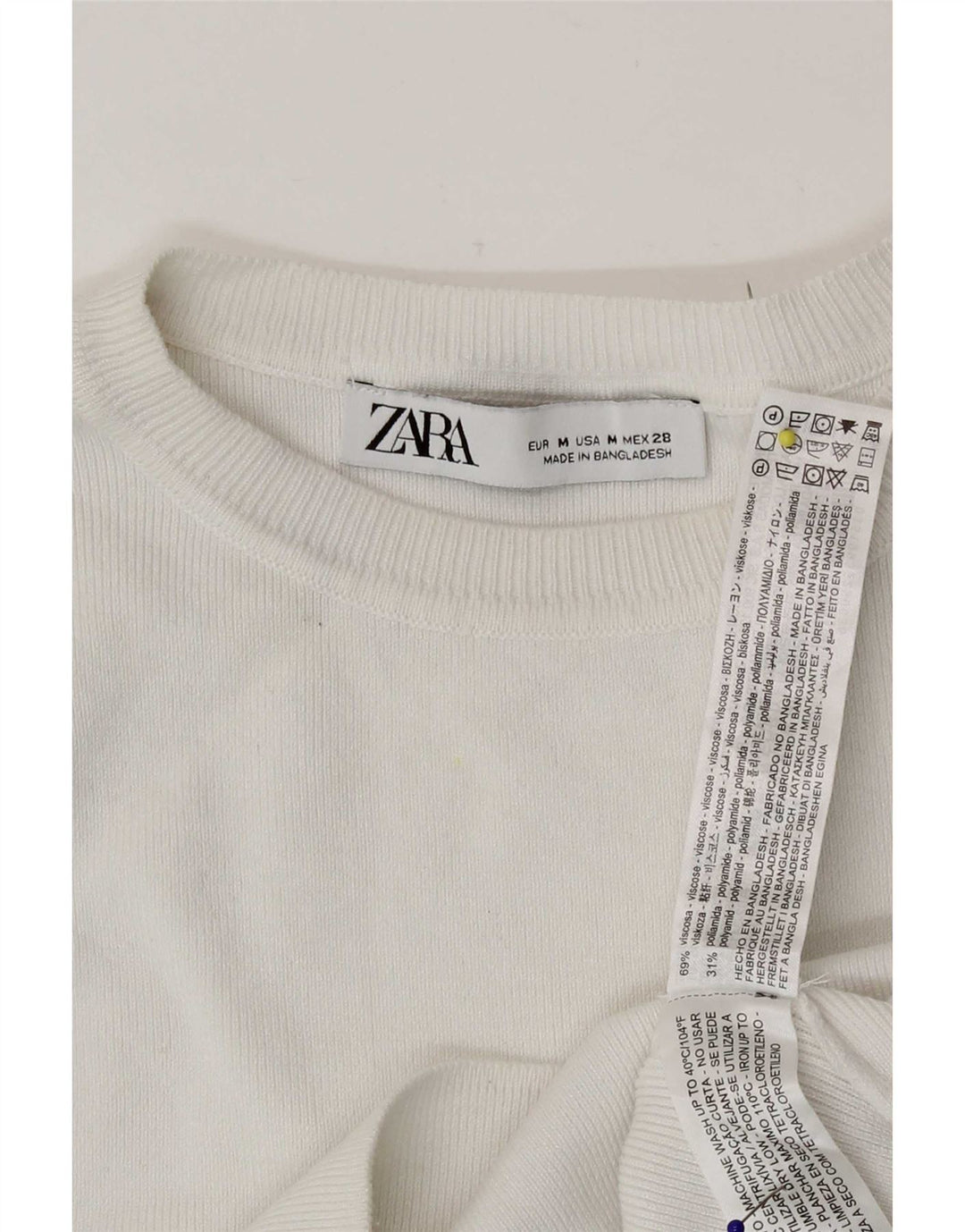 Top corto senza maniche da donna Zara UK 12 viscosa bianca media