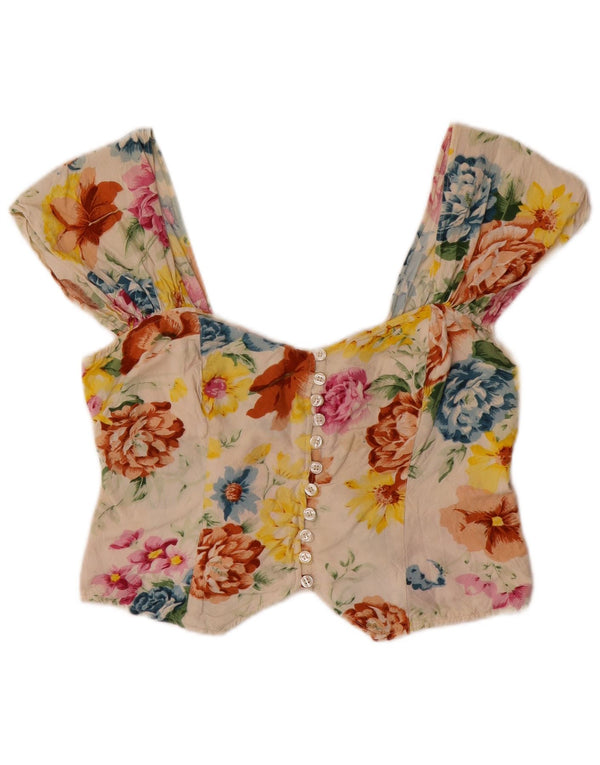 Top a corsetto senza maniche vintage da donna UK 12 medio floreale multicolore