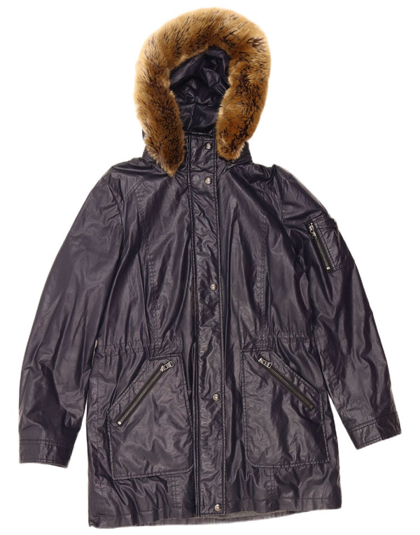 CALVIN KLEIN Giacca Parka con cappuccio da donna UK 16 Large Blu Navy Poliestere