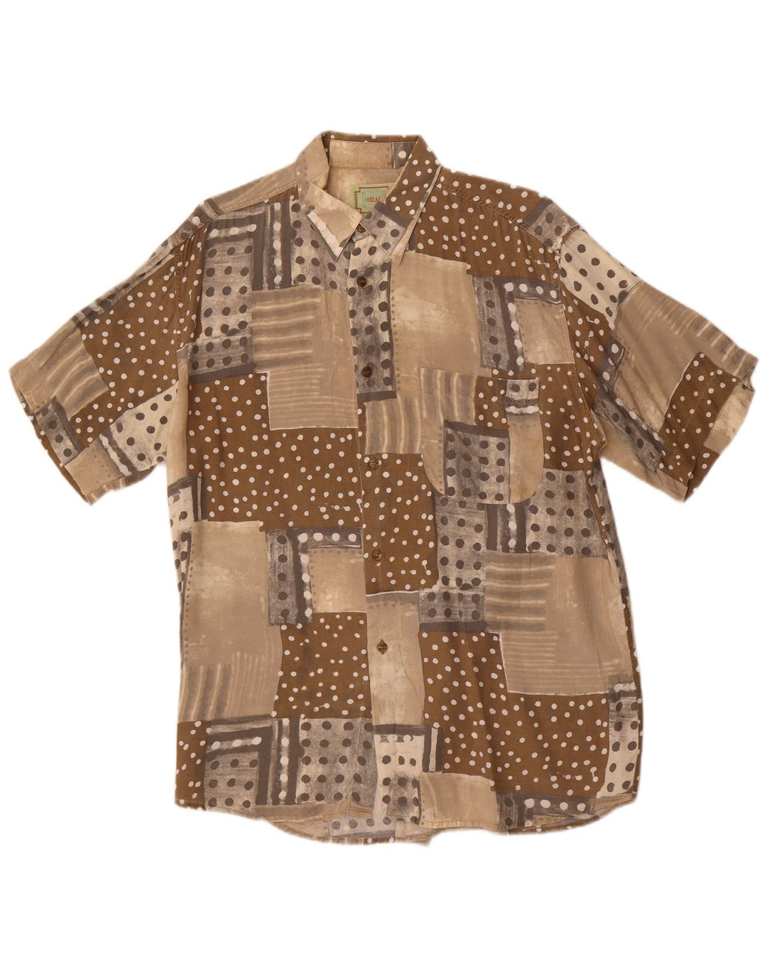 Camicia vintage da uomo a maniche corte patchwork marrone medio