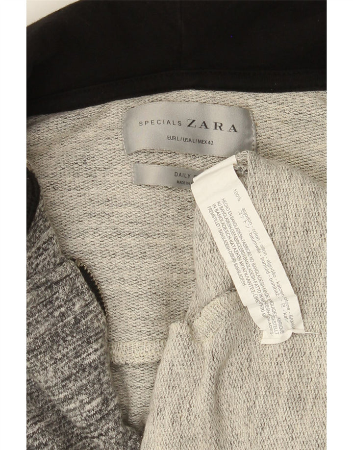 Maglione con cappuccio e zip Zara da uomo, grande, in cotone chiazzato grigio