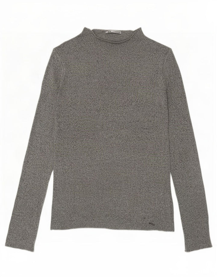 Top Zara da donna a maniche lunghe UK 14 Viscosa chiazzata grigio medio