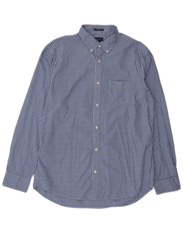 Gant Camicia da uomo vestibilità regolare taglia 43/44 17 1/2 XL cotone a quadretti blu