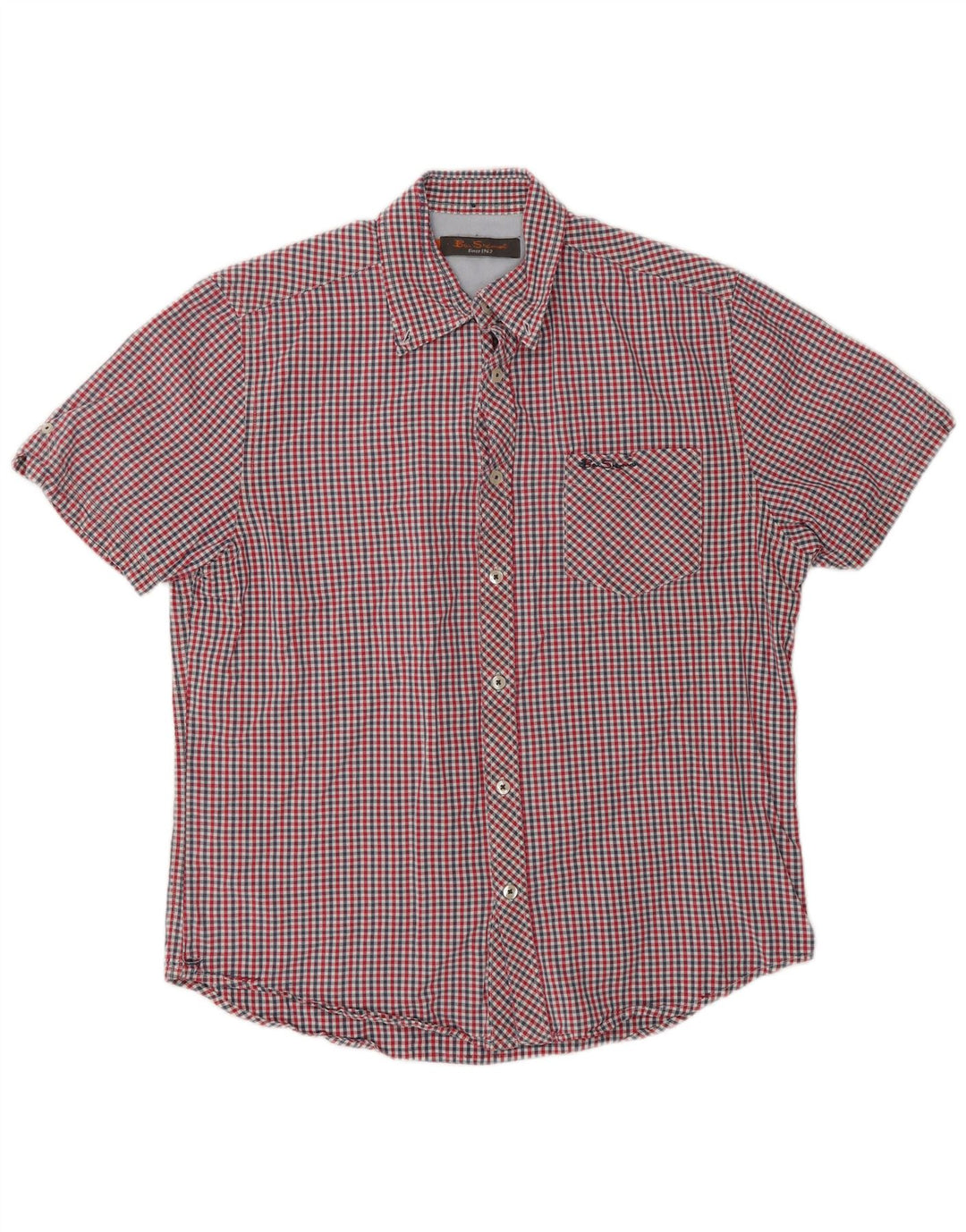 Camicia a maniche corte da uomo Ben Sherman in cotone a quadretti rosso medio
