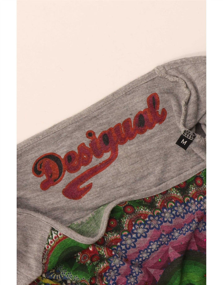 Desigual Womens Graphic Top manica lunga UK 12 Medium Grey Geometric