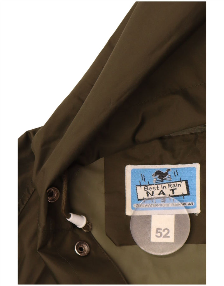 Giacca antipioggia vintage da uomo con cappuccio IT 52 XL nylon kaki