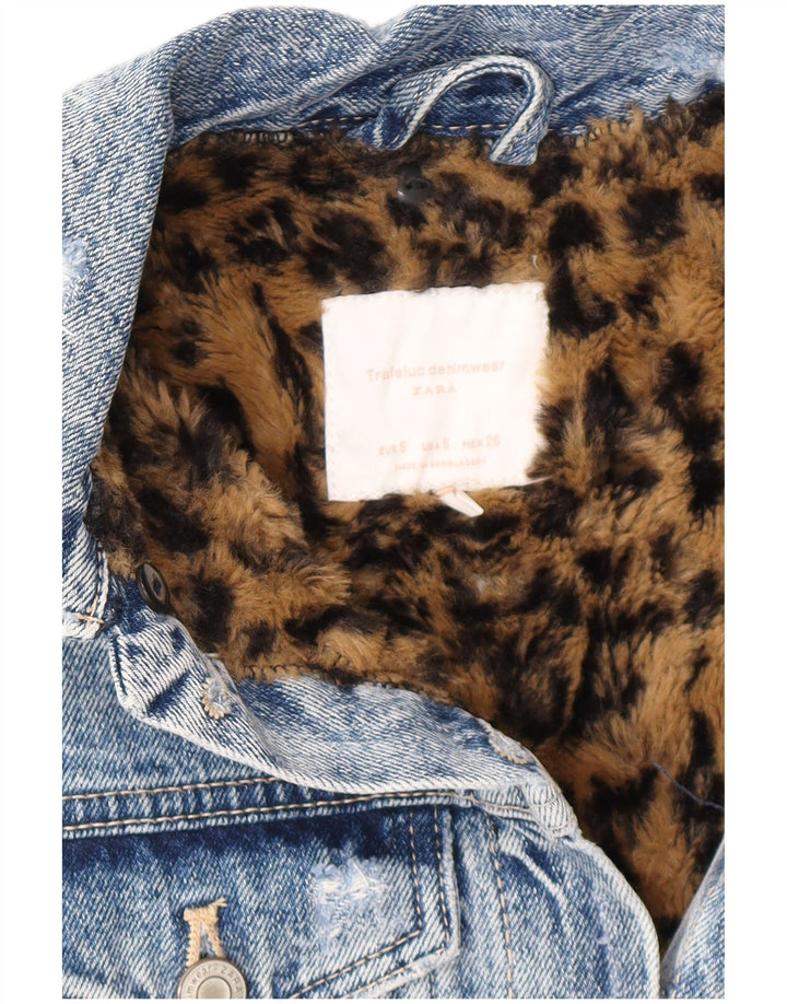 Cappotto in denim sherpa effetto invecchiato oversize da donna Zara UK 10 piccolo blu