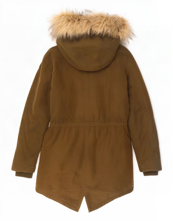 Guess Womens Hooded Oversized Parka Jacket UK 6 XS Khaki Polyester