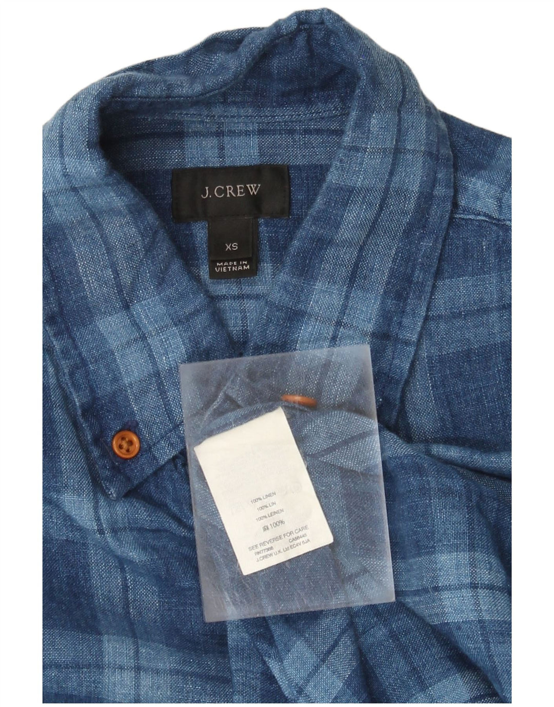 J. CREW Camicia a maniche corte da uomo XS Lino a quadri blu