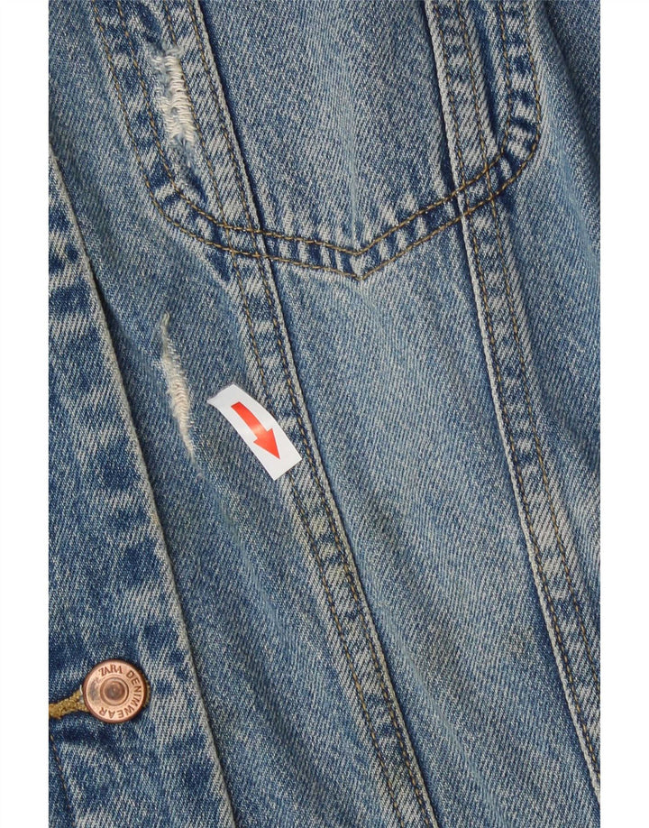 Giacca di jeans oversize invecchiata Zara da donna UK 10 piccola in cotone blu