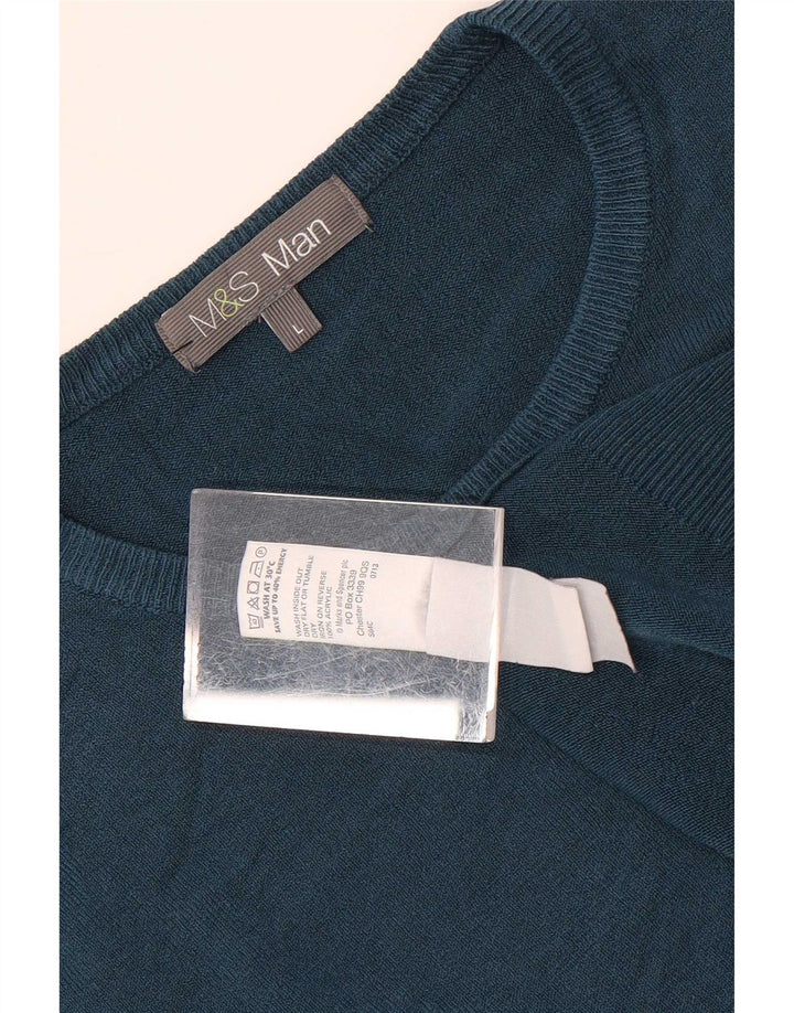 Maglione maglione girocollo da uomo Marks & Spencer grande acrilico blu