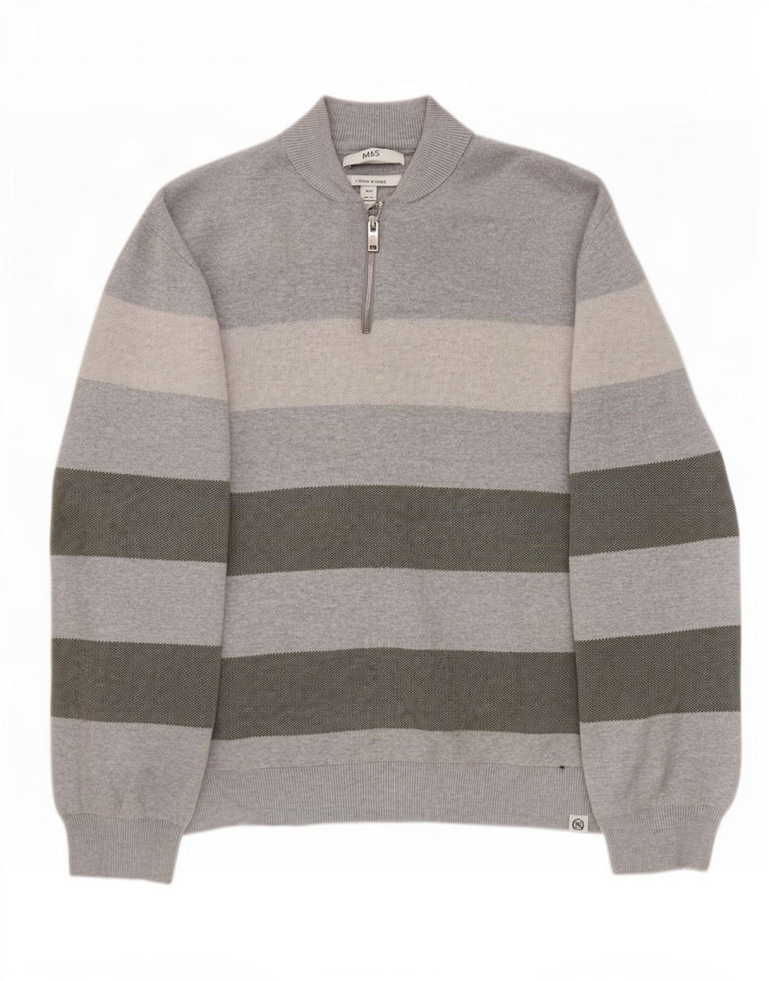 Maglione da uomo Marks & Spencer con zip e collo 3XL cotone a righe grigie