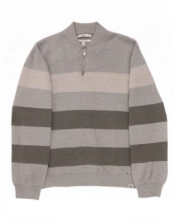 Maglione da uomo Marks & Spencer con zip e collo 3XL cotone a righe grigie
