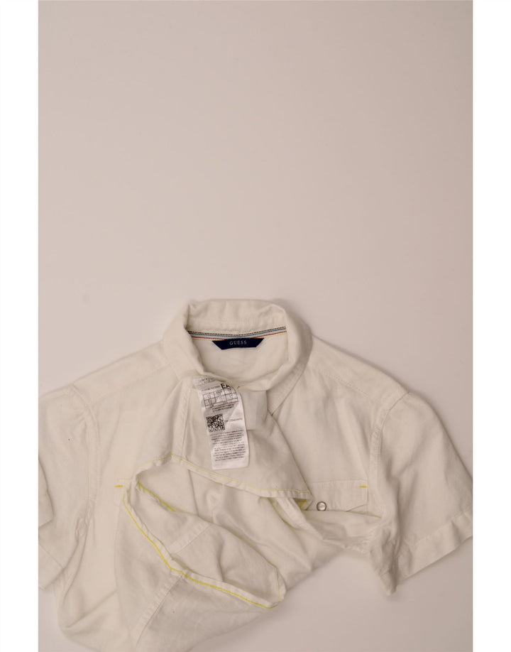 GUESS Womens Short Sleeve Shirt UK 12 Medium  White Cotton Vintage Guess and Second-Hand Guess from Messina Hembry 