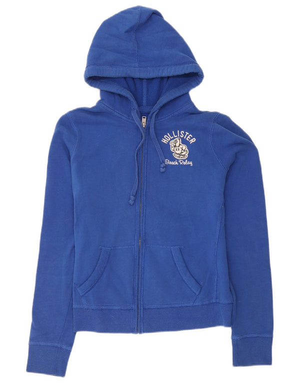 Felpa con cappuccio e zip grafica Hollister da donna UK 14 Blu medio