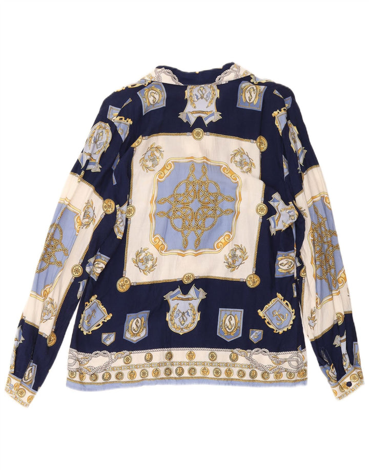 Camicetta da donna con motivo astratto VINTAGE UK 14 medio blu navy
