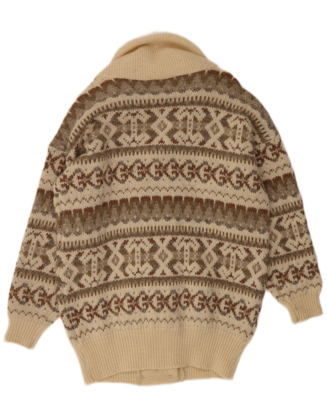 Maglione cardigan da donna vintage UK 14 Beige medio Fair Isle