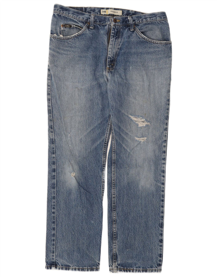 Jeans dritti invecchiati da uomo LEE W36 L30 in cotone blu