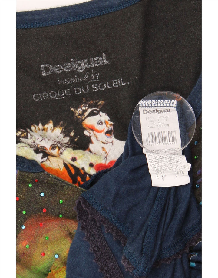 DESIGUAL Top tunica asimmetrica grafica da donna UK 14 grande blu navy floreale