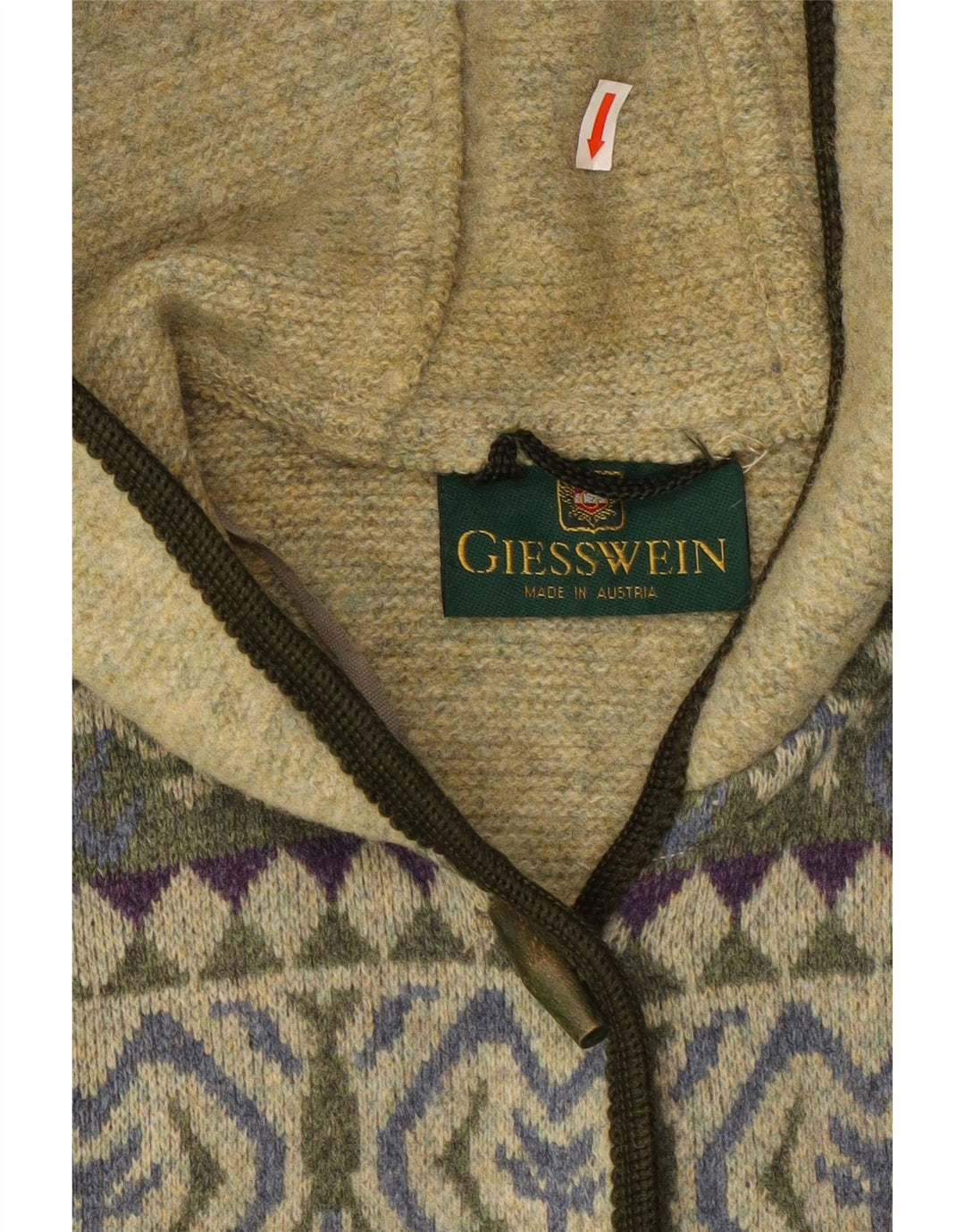 GIESSWEIN Maglione cardigan con cappuccio da donna UK 14 Large Green Fair Isle