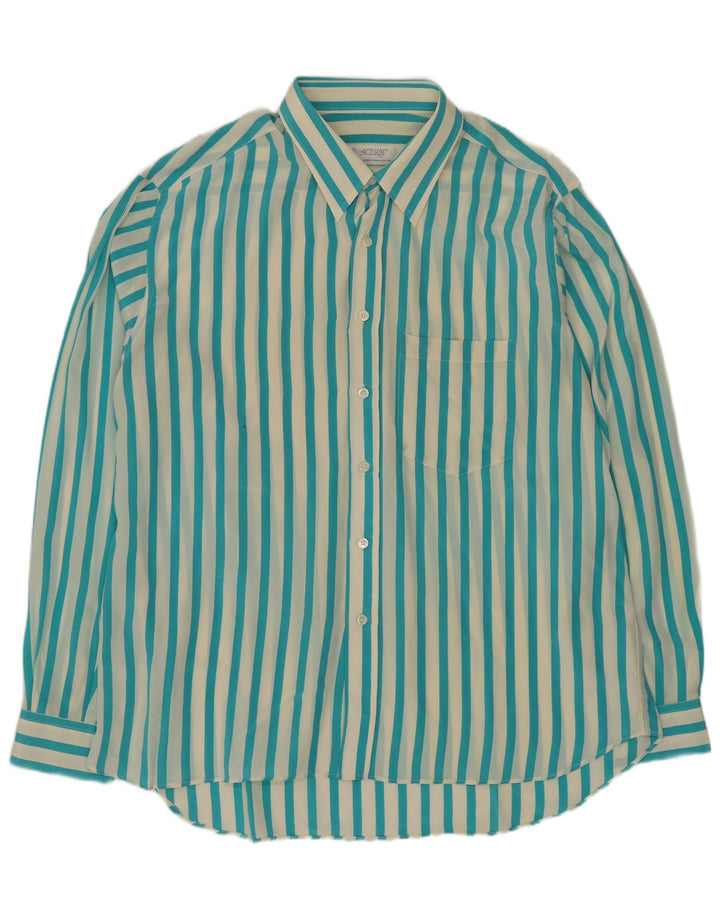 Camicia da uomo vintage taglia 17 1/2 44 XL in seta a righe turchesi