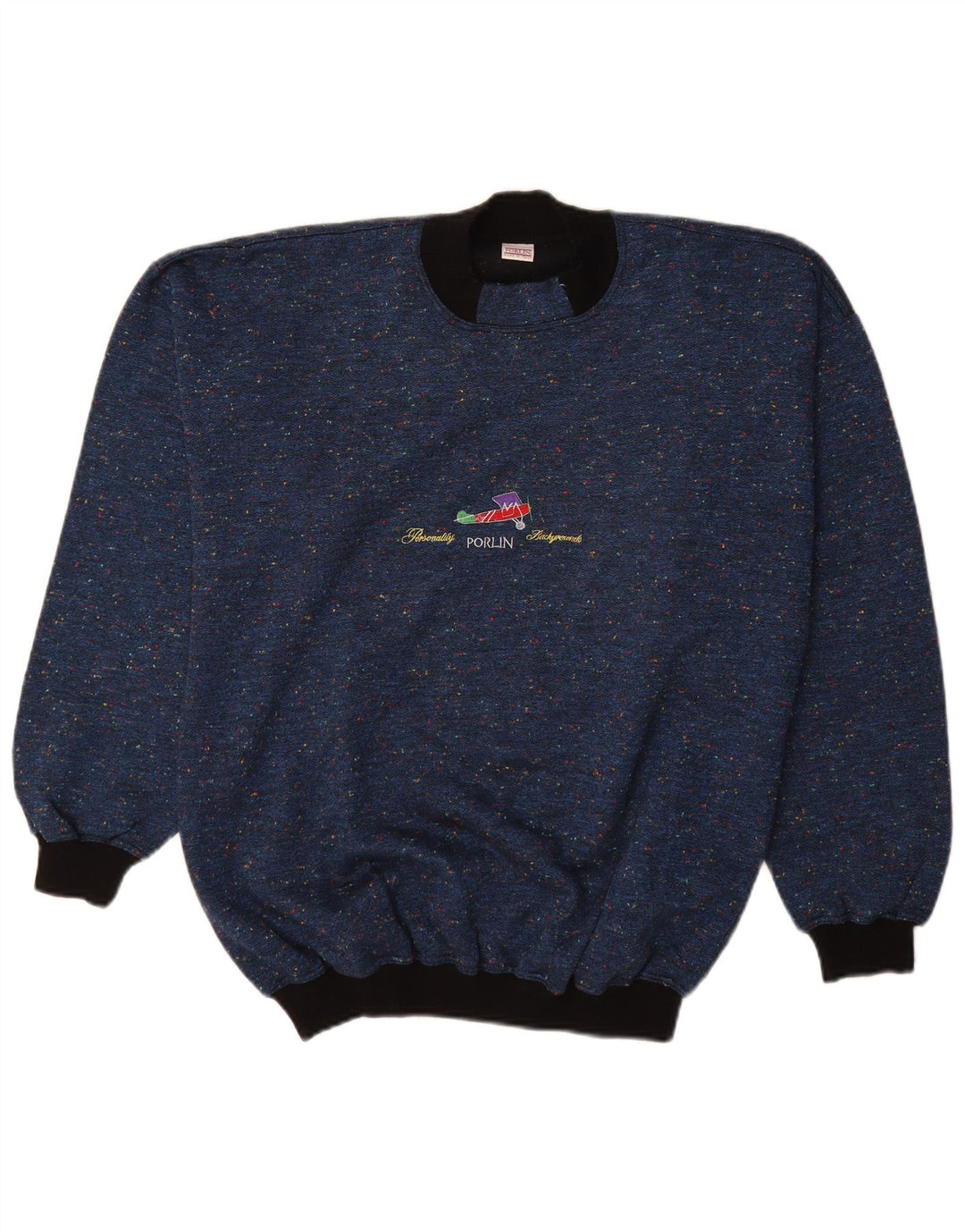 Maglione vintage da uomo con collo alto e collo alto IT 48 blu navy medio screziato