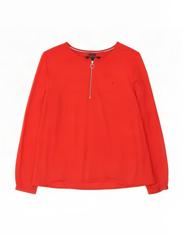 Tommy Hilfiger Donna Camicetta a maniche lunghe vestibilità rilassata Top UK 16 Large Rosso