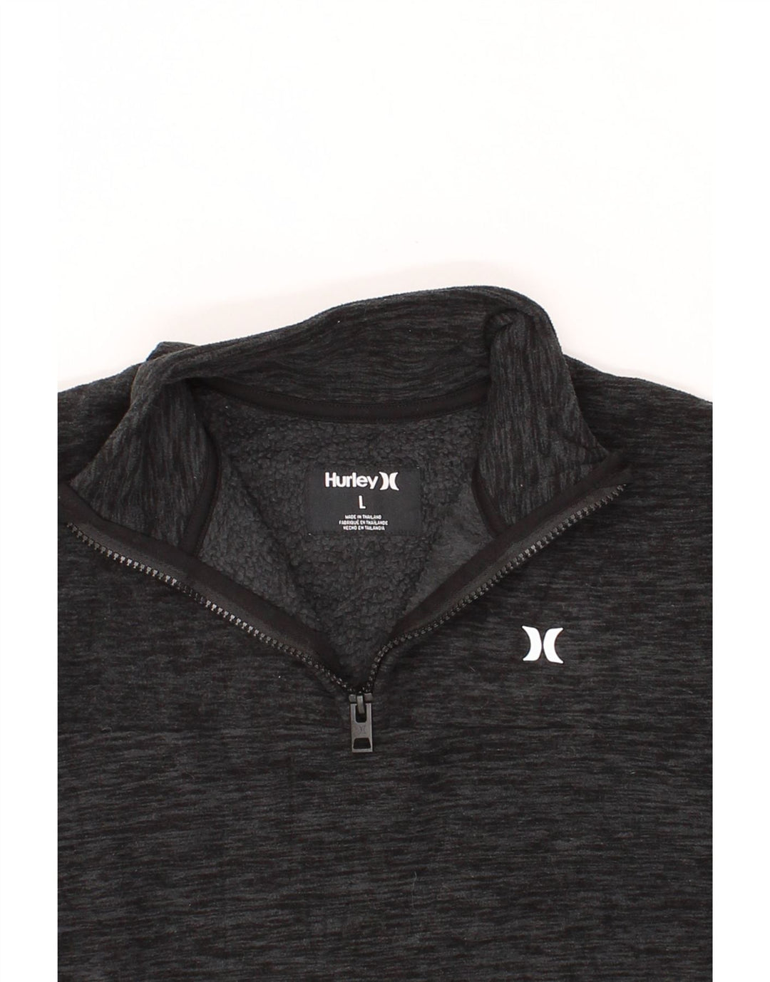HURLEY Womens Graphic Zip Neck Fleece Jumper UK 14 Large Grey Polyester Vintage Hurley and Second-Hand Hurley from Messina Hembry 