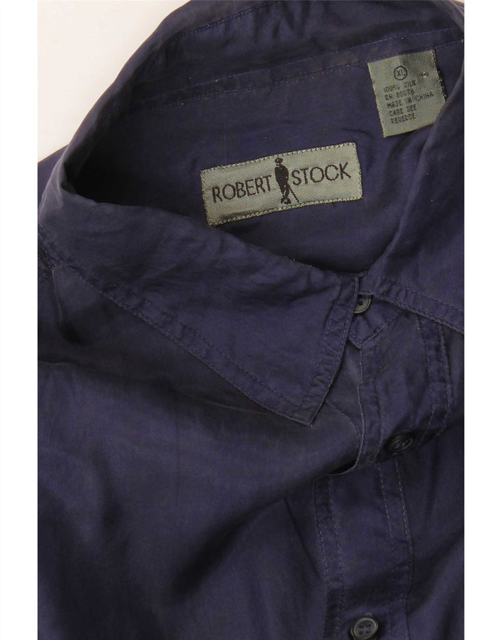 Camicia da uomo Robert Stock XL in seta blu navy