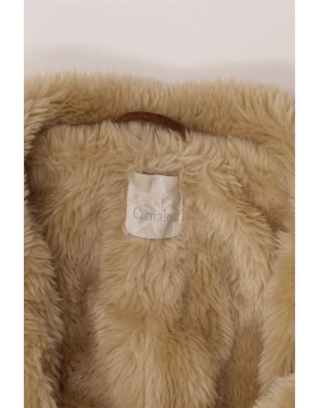 Cappotto in shearling doppio petto da donna Camaieu UK 14 Grande pelle beige