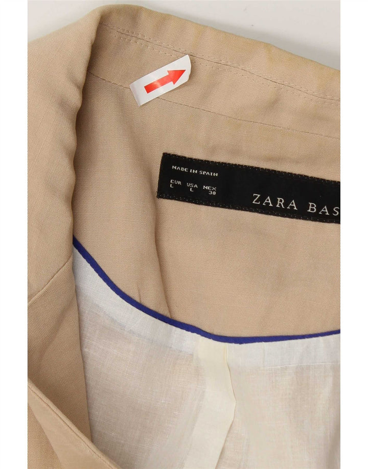 Giacca blazer aperta da donna con maniche a 3/4 Zara UK 14 grande in cotone beige