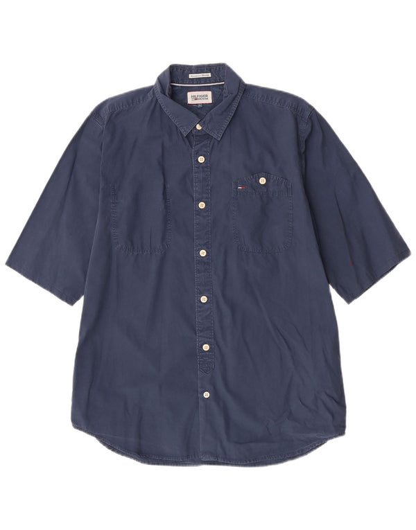 Camicia a maniche corte da uomo Tommy Hilfiger Large in cotone blu navy