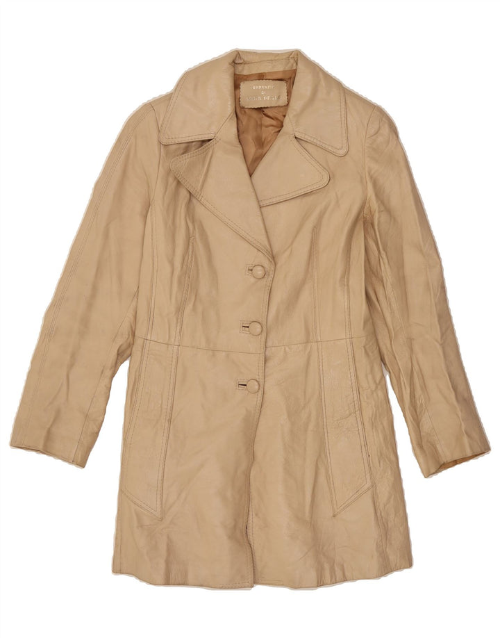 VINTAGE Womens Leather Coat UK 12 Medium Beige Leather Vintage Vintage and Second-Hand Vintage from Messina Hembry 