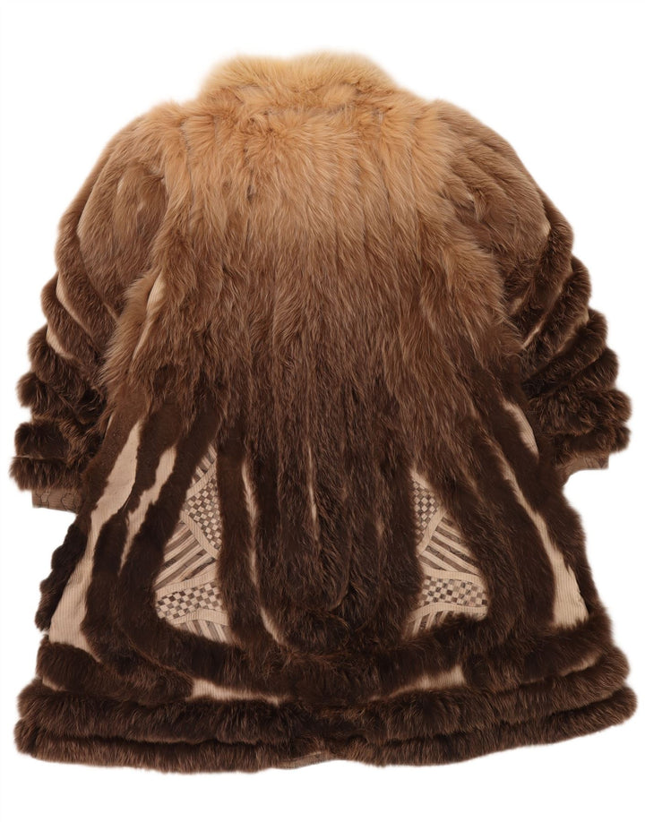 Soprabito reversibile da donna in pelliccia sintetica VINTAGE UK 18 XL marrone floreale