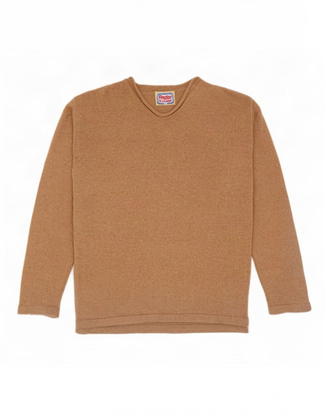 Replay Maglione da uomo con scollo a V piccolo in lana beige