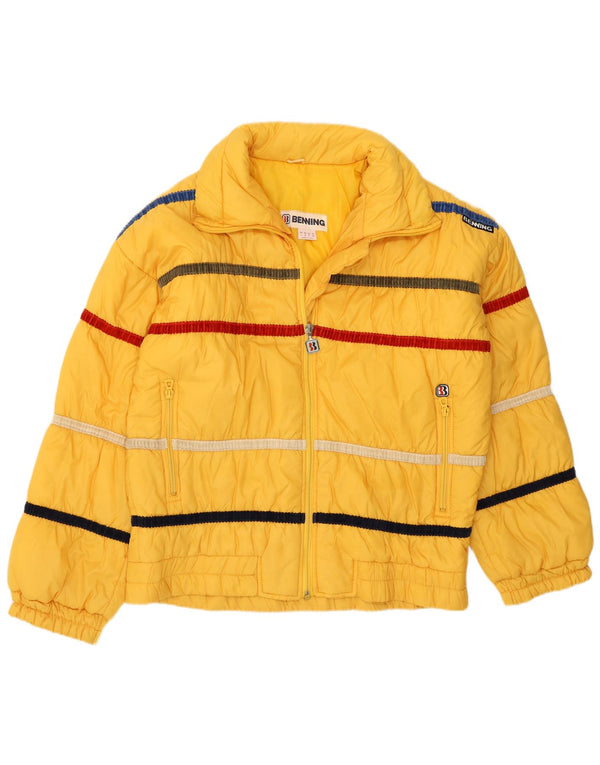 Giacca imbottita vintage da donna IT 46 Large in poliammide a righe gialle retrò