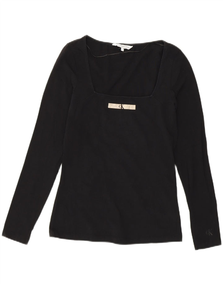 Top grafico da donna Calvin Klein manica lunga UK 14 cotone nero medio