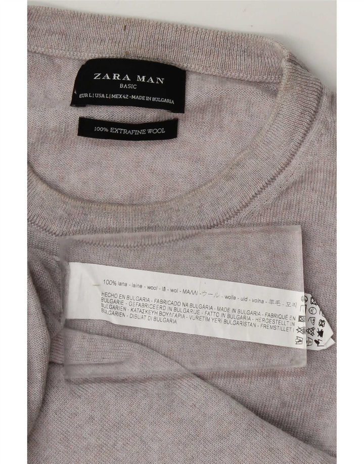 Maglione maglione girocollo da uomo Zara grande in lana grigia