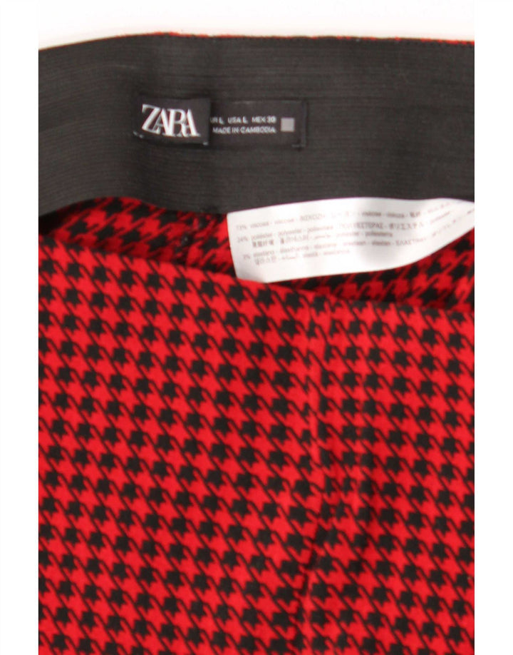 Leggings corti da donna Zara UK 14 grande viscosa pied de poule rossa