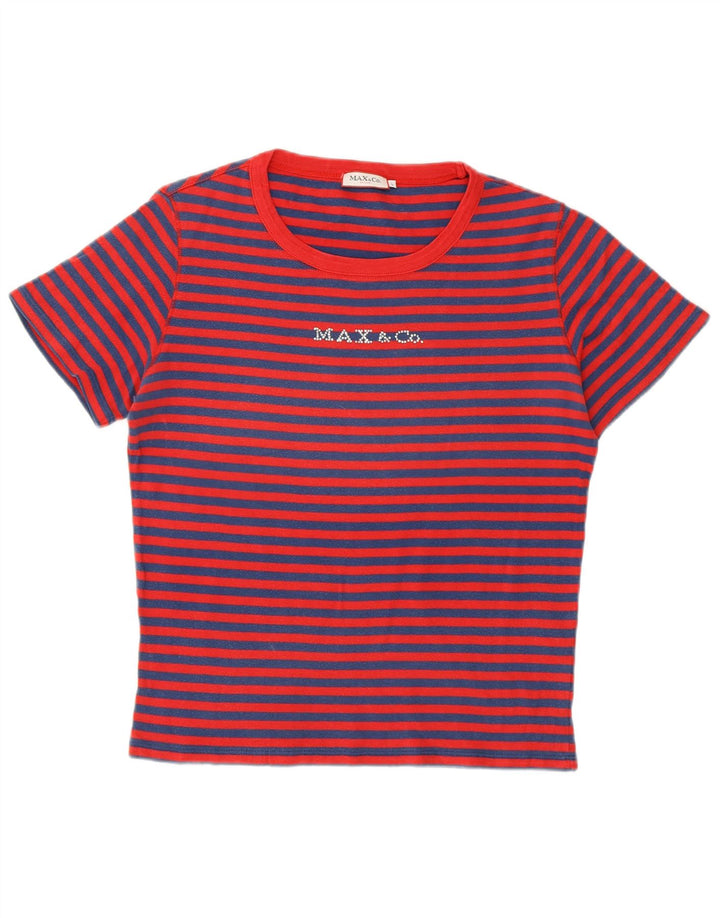 Max & Co. T-shirt grafica corta da donna Top UK 14 Grande cotone a righe rosse
