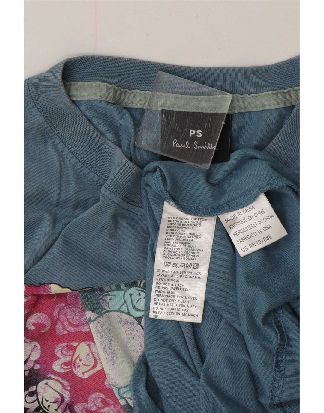 T-shirt grafica da uomo Paul Smith Top in cotone blu medio