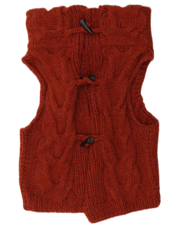 Maglione cardigan senza maniche da donna VINTAGE UK 12 Marrone medio