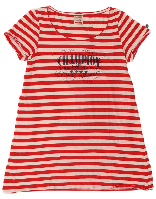 Abito t-shirt CHAMPION da donna con vestibilità Heritage UK 12 a righe rosse medie
