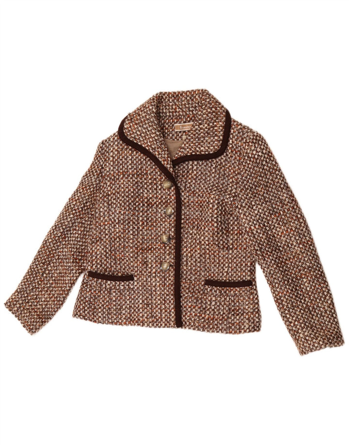 Giacca blazer vintage da donna a 4 bottoni EU 44 XL lana screziata marrone